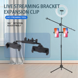 Sujeción de teléfono dual ajustable - Dispositivo de selfie flexible y estable para modo paisaje/retrato, soporte de teléfono móvil de plástico negro con múltiples clips, configuración de selfie | Soporte ajustable | Plástico duradero