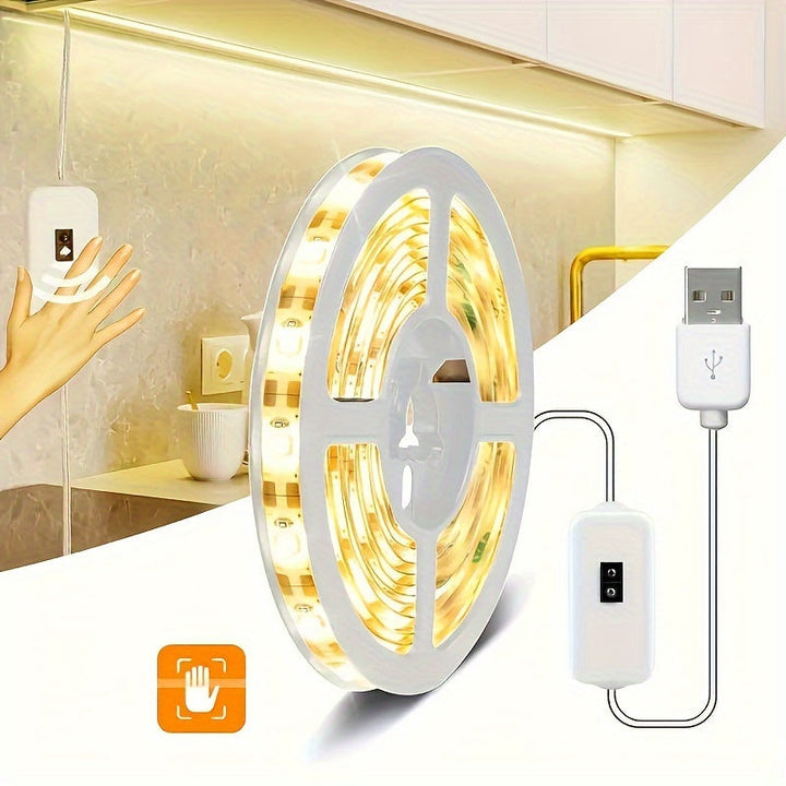 Tira de luces LED con sensor de barrido manual, 2m/5m/10m enrollable para iluminación de armarios, alimentada por USB, 5V, ≤36V, control por gestos, LED de doble cara para decoración del hogar y la cocina, no requiere pilas.