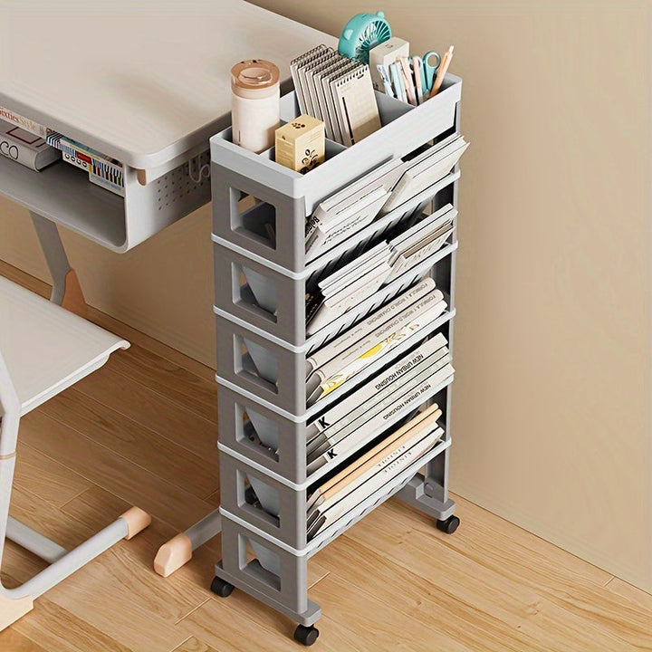 1 Pieza, Estante De Almacenamiento Rodante Moderno De 1 Nivel, Estante De Plástico Para Libros Para Escritorio, Dormitorio, Organizador Multiusos, Estante Portátil Para Libros