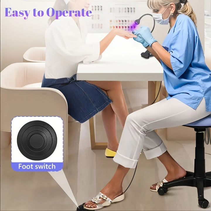 Linterna de uñas - lámpara flash de secado rápido con control por pie, cuello flexible y pinza, adecuada para gel X, manicura en casa o salón, negra