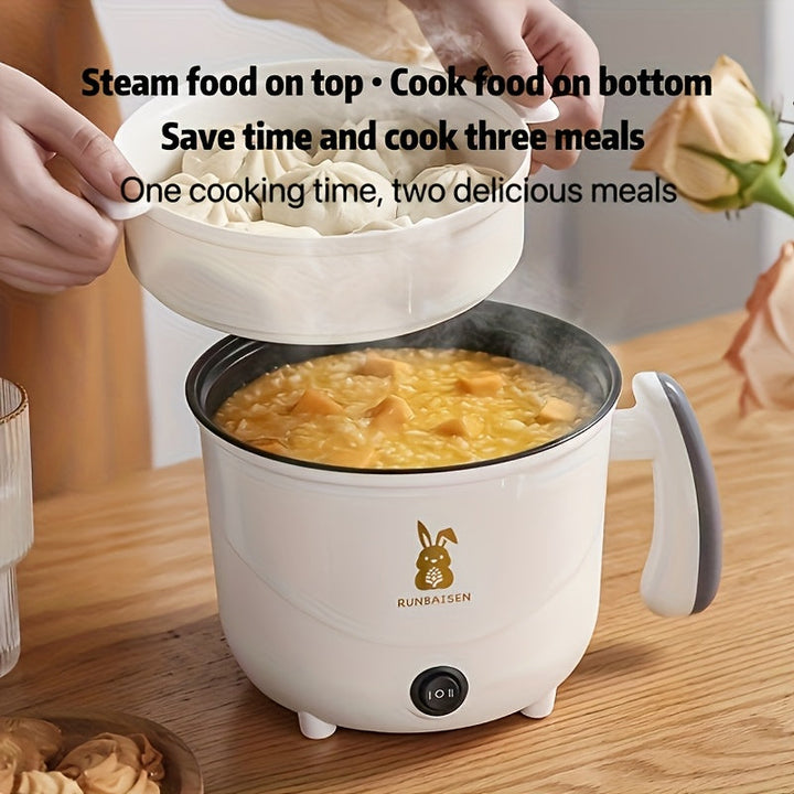 Olla de doble capa no adherente de American Standard, fabricante de fideos instantáneos, cocinero eléctrico, sartén multifuncional y olla exprés, vaporizador, olla exprés eléctrica para dormitorio, olla pequeña de fuego conveniente.