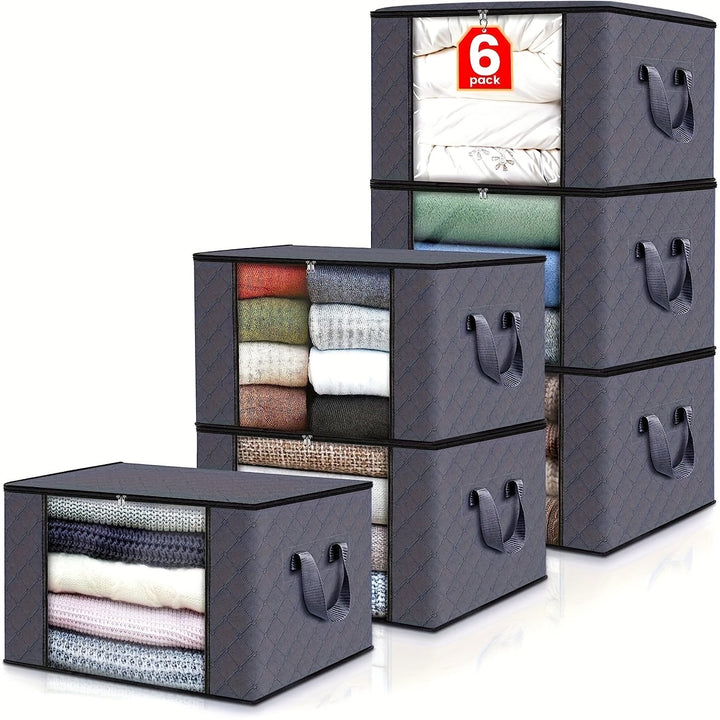 Juego de 3 Cajas de Almacenamiento Plegables de Gran Capacidad con Tapa Abatible y Asas, Contenedores Colapsibles Duraderos de Tela No Tejida para Armario, Dormitorio, Residencia Universitaria, Camping, Viaje - Recipientes Ahorradores de Espacio, Organiz