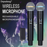 Micrófono Inalámbrico Recargable DEPUSHENG de Doble Canal 4 Canales Plug and Play Adecuado para Karaoke, Cantar, Discursos, Bodas, Sistemas de PA
