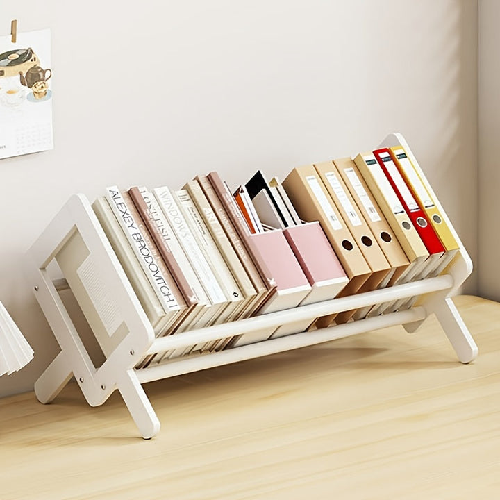 Estantería de bambú elegante - Organizador compacto para mostrador con diseño de ventana salediza, ideal para dormitorio y escritorio de estudio