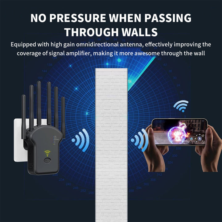 Amplificador de Señal WiFi Momoor, Potencia de Penetración Fuerte, Puede Conectar hasta 35 Dispositivos, 4 Antenas de Alta Ganancia, Cobertura de 9.14 metros, Puerto Ethernet, Configuración con Un Solo Clic, Adecuado para Hogar, Oficina, Café