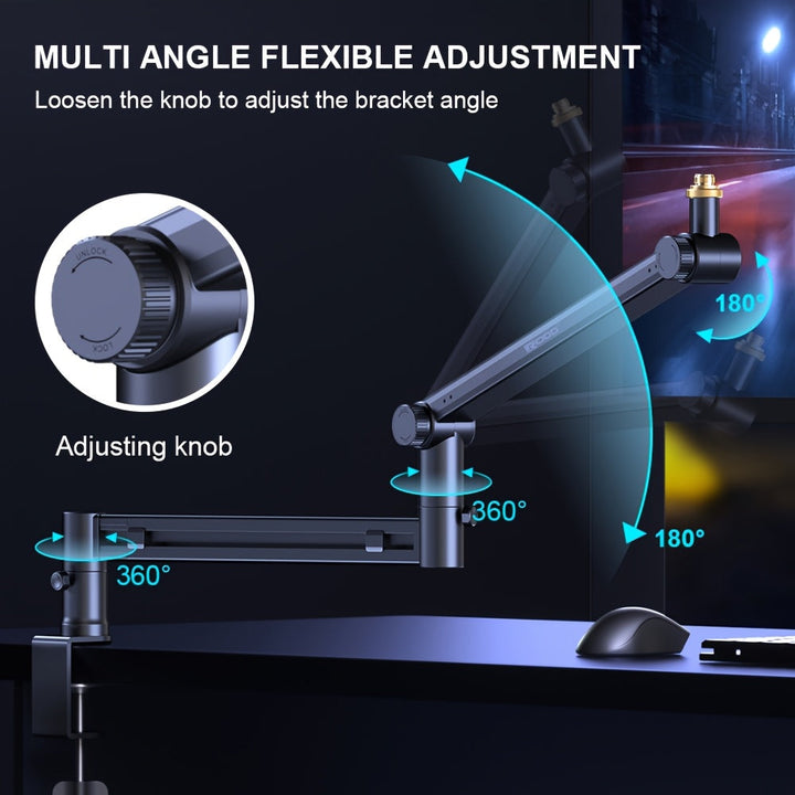 Soporte de Micrófono Ajustable RODD AK-58 con Gestión de Cables, Placa Vertical Extendida de Perfil Grueso para Micrófono de Juegos, Compatible con Conector XLR Negro de Aleación