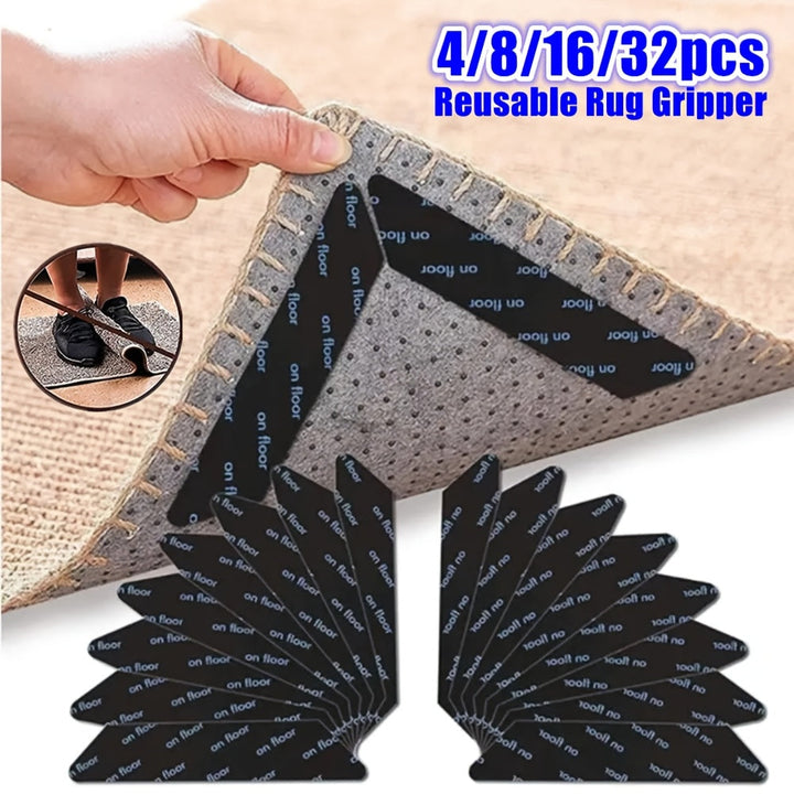 4/8/16/32pcs Agarraderas Antideslizantes para Alfombras, Cinta Autoadhesiva Reutilizable para Esquinas y Bordes, Almohadillas de Fijación Anti-Curling para Cocina y Baño, Pegatinas Fijas para Alfombras