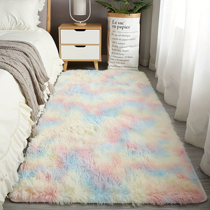 Alfombra Peluda Ultra Suave Con Diseño De Arcoíris, Antideslizante, Lavable A Máquina Para Sala De Estar, Dormitorio Y Guardería. Ideal Para Halloween, Acción De Gracias Y Decoración Navideña.