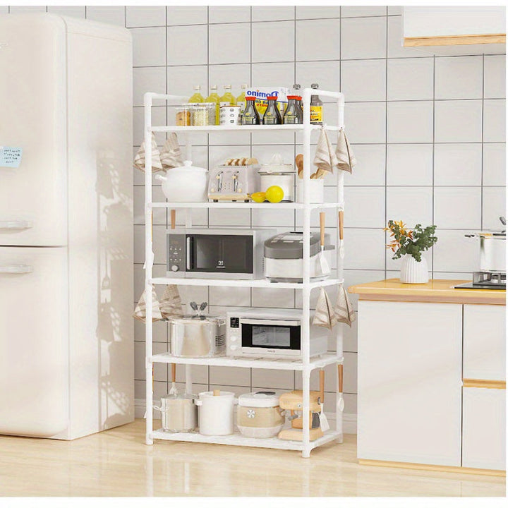 Estantería de Almacenamiento Plástica Ajustable y Apilable de 4 Niveles para Uso Pesado - Diseño de Estantes Abiertos, Organizador Duradero Moderno para Cocina y Garaje para Utensilios, Ollas, Sartenes - Estantería de Pie Ahorradora de Espacio