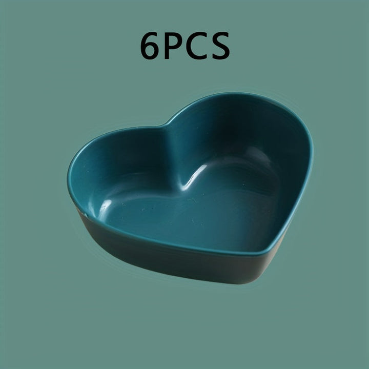 6 platos de plástico en forma de corazón, platos para encurtidos, platos para salsa de carne, recipientes para condimentos, tazones para salsa de queso, platos creativos para salsa de tomate, platos irrompibles para salsas, ideales para acompañamientos,