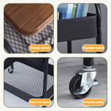 Carro de almacenamiento de 3 niveles con parte superior de madera – Organizador de metal versátil para cocina, dormitorio, oficina y más – Negro con ruedas blancas, Organizador de oficina | Carro de almacenamiento elegante | Estante con parte superior de