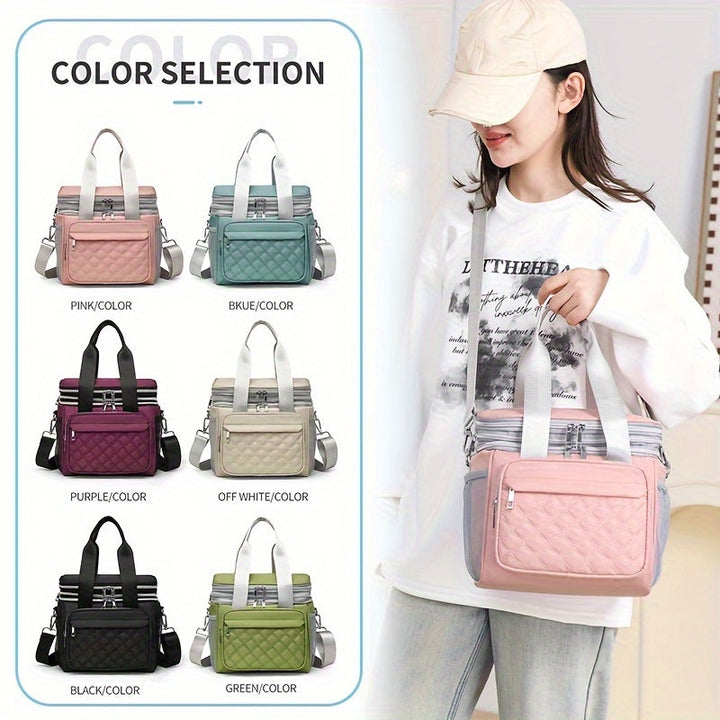 bolso Tote de Almacenamiento Multifuncional para el Hogar y Exteriores con Doble Capa en Rejilla Romboide, Gran Capacidad, No Contacto con Alimentos