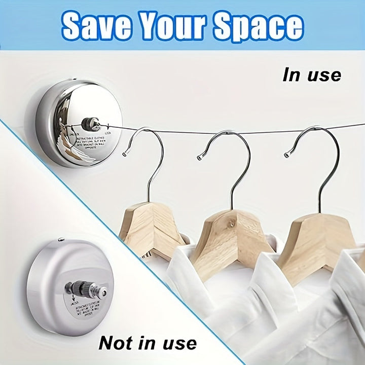 1 Unidad, Tendedero De Acero Inoxidable, Línea De Lavandería Retráctil Y Ajustable Montada En La Pared, Accesorios De Lavandería Convenientes Y Que Ahorran Espacio Para Uso En Interiores