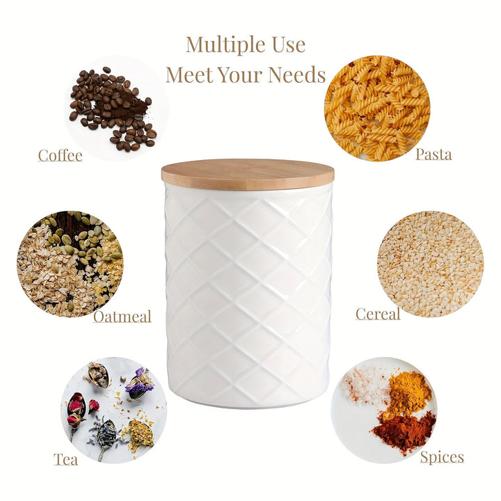 Juego de 4 frascos de encimera, juego de frascos de cocina de cerámica con tapas de madera herméticas - Perfecto para café, té, azúcar, harina, hojas de té, sal y más