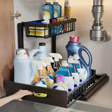 1pc Estante Extraíble de Doble Capa para Debajo del Fregadero, Estantería Multifuncional de Acero al Carbono para Cocina y Baño, Adecuado para Organizar Esenciales y Productos de Limpieza - /Blanco/Gris
