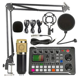 Interfaz de audio de transmisión en vivo con alimentación USB, F998, con efectos de DJ y cambiador de voz, plástico negro, batería recargable, para transmisión en vivo/blog/juego