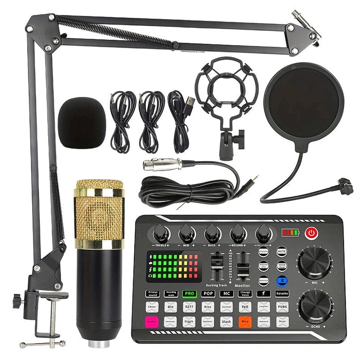 Interfaz de audio de transmisión en vivo con alimentación USB, F998, con efectos de DJ y cambiador de voz, plástico negro, batería recargable, para transmisión en vivo/blog/juego