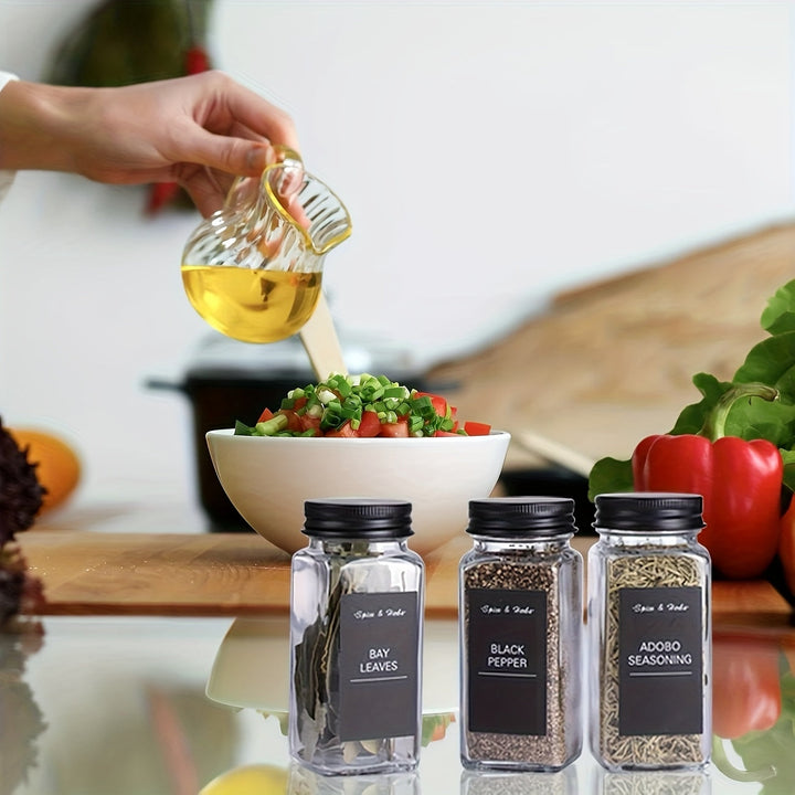 Paquete de 12/24 Tarros de Plástico para Especias, 5.6oz (Aproximadamente 160g) Contenedores Cuadrados con Saleros y Pimenteros Reutilizables, Tapas Herméticas, Etiquetas y Bolígrafos - Adecuado para Especias, Hierbas, Polvos y Purpurina