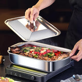 Juego de bandejas de asado de acero inoxidable con tapas, bandeja de asado rectangular de alta resistencia antiadherente, bandeja de horno multiusos para postres, pan, bandeja de asado de doble asa, bandeja de mariscos - Ideal para asados, bufés y fiesta