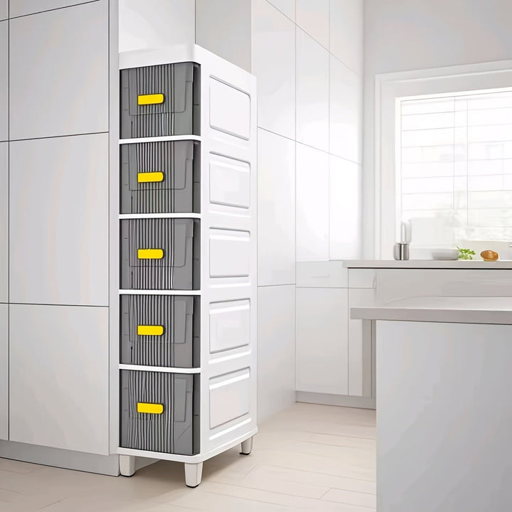 Gabinete de Almacenamiento para Cajones de Cocina, Gabinete de Almacenamiento Multinivel con Cajón Estrecho Torre de Plástico, Cajón de Almacenamiento Vertical de 18cm para Cocina y Organización, Caja de Almacenamiento para Baño con Cajones, Instalación