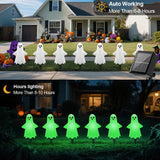 12 paquetes de luces solares de tierra espeluznantes para Halloween - Bats de horno de luces verdes, calidad IP44, 8 modos de iluminación (esqueleto/soplado/cambiando), montaje semi-inclinado, plástico duradero para decoraciones de exteriores de Hallowee