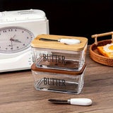 1 Juego de mantequillera de vidrio con tapa de madera de acacia YumiPLUS, caja de almacenamiento de mantequilla de vidrio grueso con diseño, para cocina casera, recipiente grande para mantequilla, protector de galletas, regalo ideal para amigos y familia