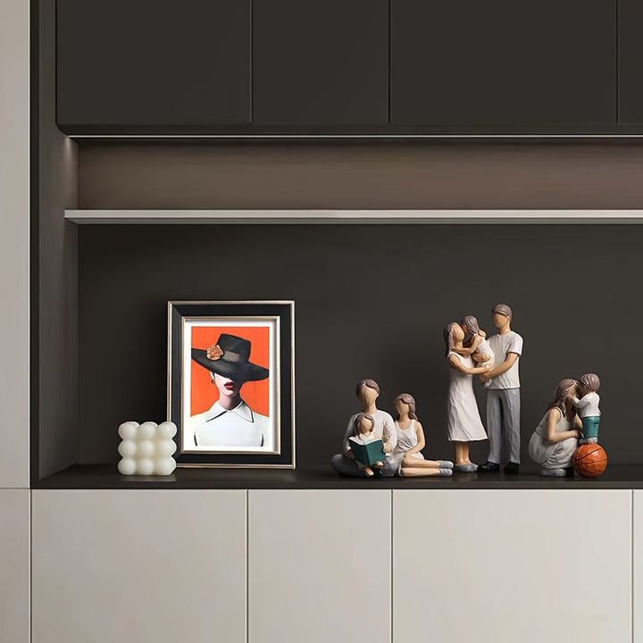 Un conjunto precioso de esculturas de resina para momentos familiares - Padre, hijo y cuatro esculturas de lectura, adornos de mesa, adecuados para varios tipos de habitaciones, decoración del hogar y sala de estar, uso interior, esculturas interiores.