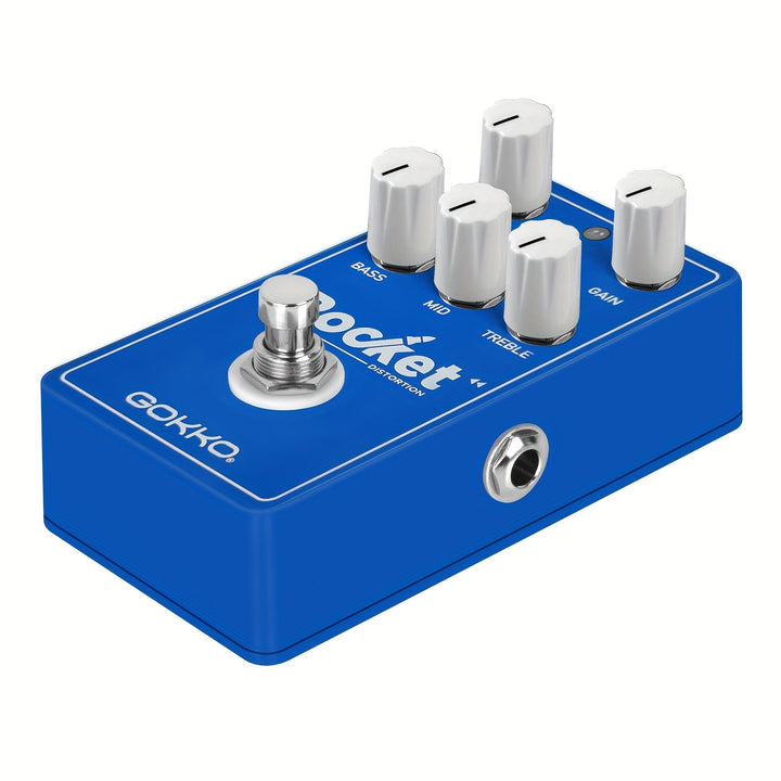 GOKKO GK-45 Pedal de Guitarra Distorsión Rocket - True Bypass, Alimentación USB, Azul - Construcción Robusta para Guitarra Eléctrica/Bajo - Controles de Ganancia, Medios y Agudos - Compatible con Pedales y Amplificadores, Marca Audaz, Diseño Metálico Res