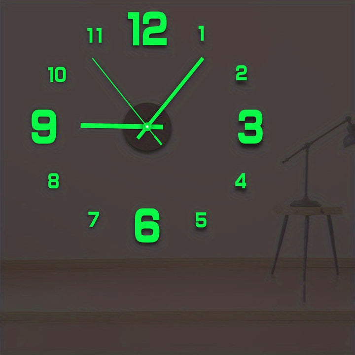 Reloj de Pared Luminoso 3D Grande de 15.7" - Silencioso, Funciona con Pilas, Fácil de Pegar para Decoración de Salón y Dormitorio, Diseño Moderno con Acabado Aceitado