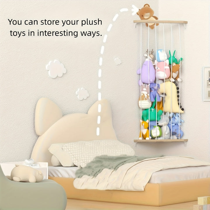 Estantería Ajustable de Madera para Pared - Exhibidor de Animales de Peluche, Decoración Bohemia con Acabado Natural en Madera, Ideal para Todas las Habitaciones o Exposiciones Artísticas Juguetonas