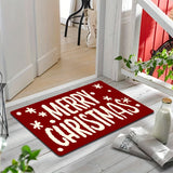 1 alfombra de feliz Navidad con diseño de copo de nieve, antideslizante, lavable a máquina, de poliéster rojo y blanco para decoración navideña interior/exterior, ideal para entrada, baño o fiestas navideñas, decoración de puerta navideña, alfombra de bi