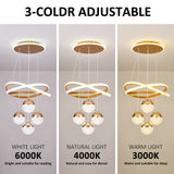 Lámpara colgante LED dorada moderna, regulable, acabado metálico pulido, con hardware de instalación, para comedor, isla de cocina, sala de estar, dormitorio - Conectada eléctricamente, 110V-240V, solución de iluminación para islas | Lámpara de techo ele