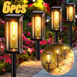 6 Lámparas de Césped con Filamento de Tungsteno Solar para Decoración Exterior - Iluminación LED Adecuada para Villas, Jardines, Patios y Terrazas
