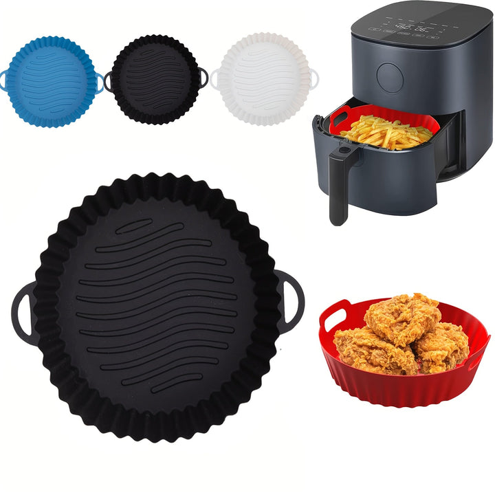 Canasta Reutilizable de Silicona para Freidora de Aire con Asas - Bandeja Antiadherente Alimentaria para Hogar, Caravana y Cocina - Lavavajillas Segura, /Blanco, Accesorio de Cocción, Diseño Fácil de Usar, Material No Tóxico, Ideal para Viajeros