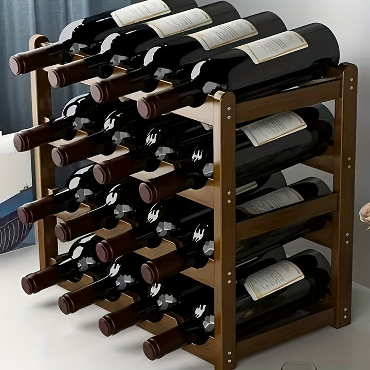 Estantería de Almacenamiento para Vino de Bambú Multinivel - Diseño Moderno Minimalista, Fácil Montaje, Soporte de Escritorio Ahorrador de Espacio para 6 Botellas, Bambú de Alta Calidad y Acabado Elegante para Decoración de Hogar u Oficina
