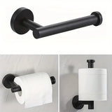 Juego de 2 accesorios para baño de acero inoxidable redondos, set de toallero y portarrollos de papel higiénico negro mate para montar en pared