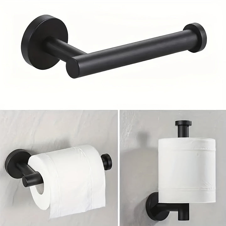 Juego de 2 accesorios para baño de acero inoxidable redondos, set de toallero y portarrollos de papel higiénico negro mate para montar en pared