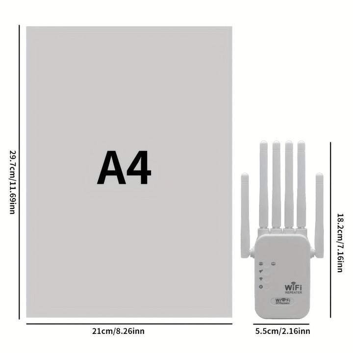 Amplificador de WiFi Estándar EE. UU., Repetidor Compatible con WIFI6, Cobertura 360° hasta 11,000 pies cuadrados, Soporta Más de 35 Dispositivos, Configuración Fácil en un Clic con Puerto Ethernet y 6 Antenas