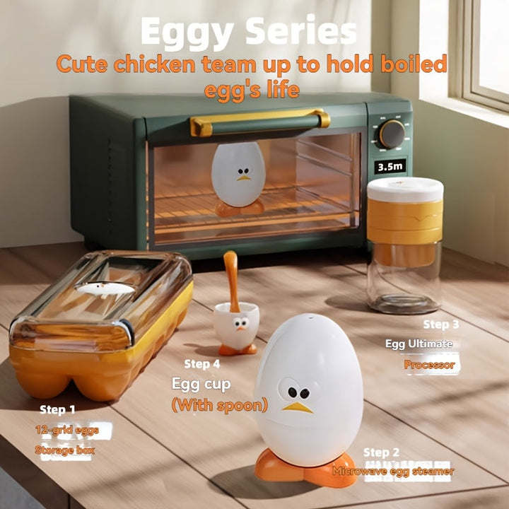 Calentador de Huevos para Microondas SENBOWE con Tapa - Huevos Duros en 3.5 Minutos, Potencia de 1000W, Diseño de Patito Lindo, Herramienta de Cocina Fácil de Usar para Cocción Rápida y Conveniente