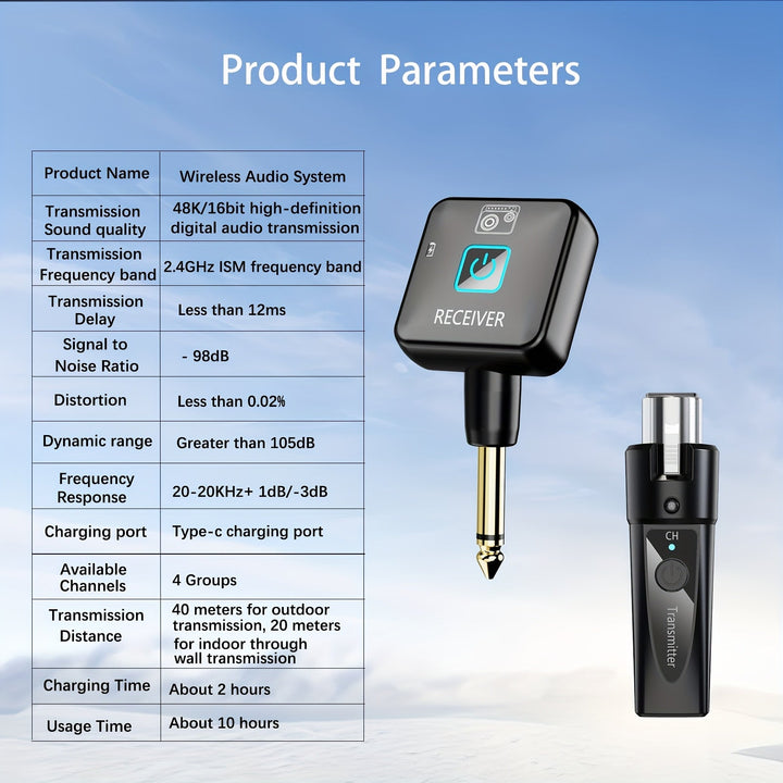 Transmisor de micrófono inalámbrico 2.4Ghz, sistema inalámbrico de micrófono XLR, adaptador de micrófono inalámbrico recargable para mezclador de sonido, micrófono dinámico (uno a uno, uno a dos)