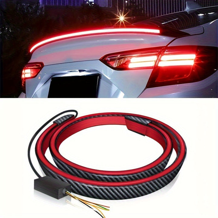 Tira de luz LED para alerón de coche, tira de luz decorativa de fibra de carbono con luz ambiental de flujo de escaneo, sin batería.