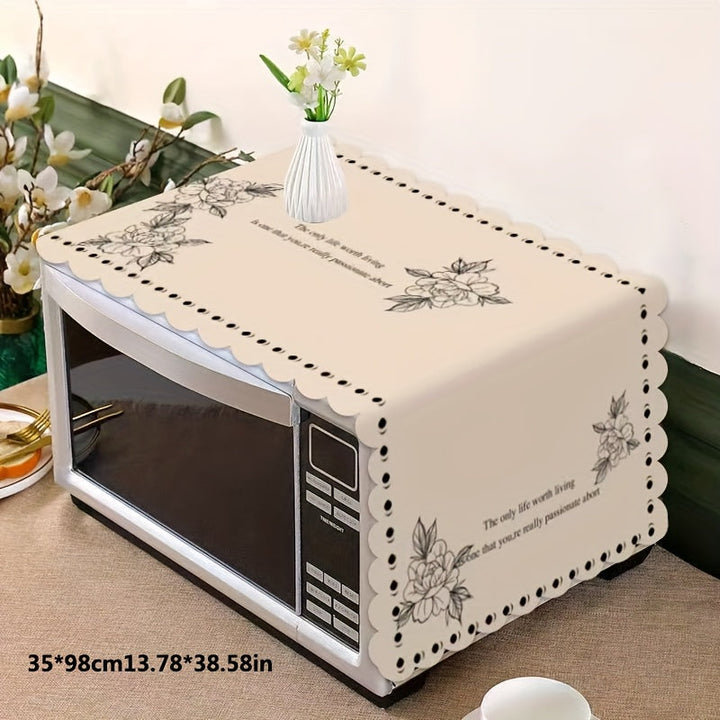 Cubierta de Microondas Elegante a Cuadros Verde y Blanco con Detalles Florales - Fibra de Poliéster Resistente al Polvo, al Sol y al Calor - Ajuste Universal para la Mayoría de Microondas - 35x98cm, Cubierta Resistente al Polvo | Cubierta de Microondas F