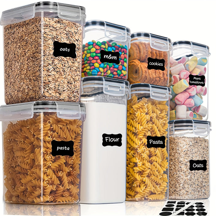 Juego de 4/8 contenedores de almacenamiento de alimentos herméticos - Recipientes de cocina de plástico sin BPA para cereales, harina, azúcar, pasta | Organización de despensa con tapas y etiquetas, La Vida