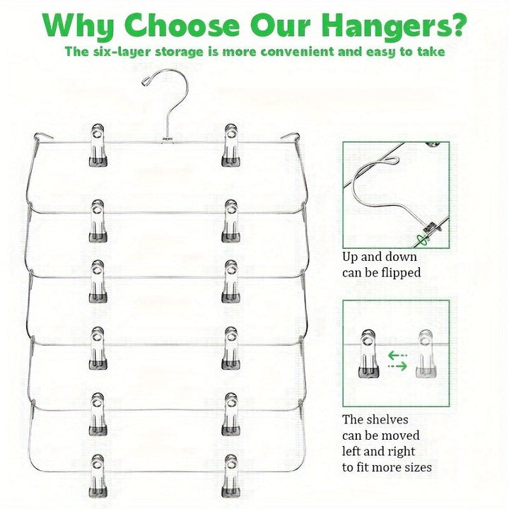 Percha Plegable de Acero Inoxidable de 6 Capas - Organizador de Ropa Multinivel para Ahorrar Espacio en Armario y Guardarropa, Sujeta Jeans, Faldas y Más