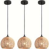 1/3 Piezas, Luces Colgantes De Mimbre Tejido Natural, Estilo Bohemio De Mediados De Siglo, Lámparas De Techo Redondas Rústicas De Granja De 7", Accesorios De Iluminación De Ratán Para Comedor E Isla De Cocina, (Bombillas No Incluidas)