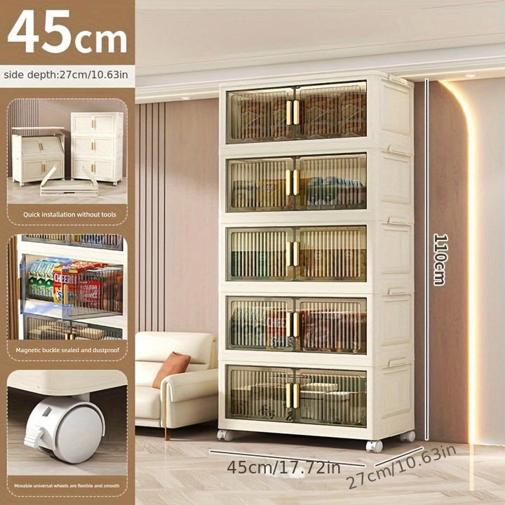 Armario de almacenamiento multicapa sin instalación con gran espacio y panel transparente para fácil acceso. Adecuado para salones, dormitorios, baños, etc. Ideal para guardar juguetes, ropa, snacks, etc