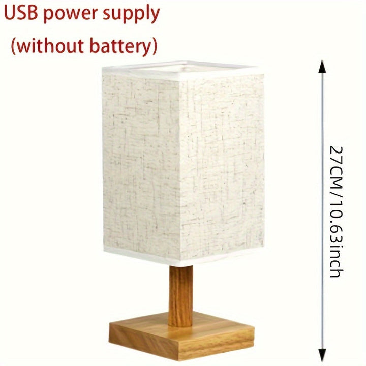 Lámpara cuadrada de base de madera moderna con pantalla de tela - Alimentada por USB, brillo ajustable, patrón geométrico, perfecta para el hogar, bar, hostal y restaurante, lámpara de mesa.