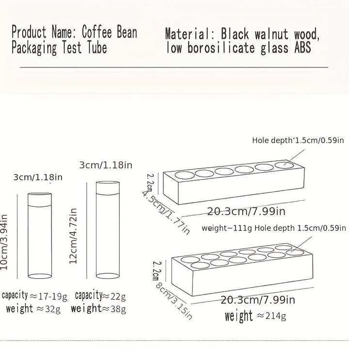 Juego de 6/12 Contenedores Multifuncionales, Frascos de Vidrio con Tapas ABS y Bases de Nogal para Café, Semillas, Miel, Especias y Aceites Esenciales - Incluye Soporte Decorativo, Ideal para Cafeterías y Cocina