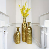 3 modernos jarrones de suelo de metal decorativos de lujo dorado con un toque de alta gama adecuados para flores artificiales en el hogar, hotel y oficina.