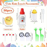 38/48 piezas de botellas exprimibles para ensaladas, botellas para condimentos y salsas, tenedores decorativos para bento, diseños de animales y frutas animados, material de polipropileno, forma ovalada, solo lavado a mano